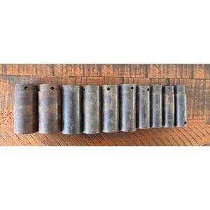 10pc Vtg Snap-On Tools SIM 1/2" Drive SAE 6pt Flank Drive Deep Impact Socket USA